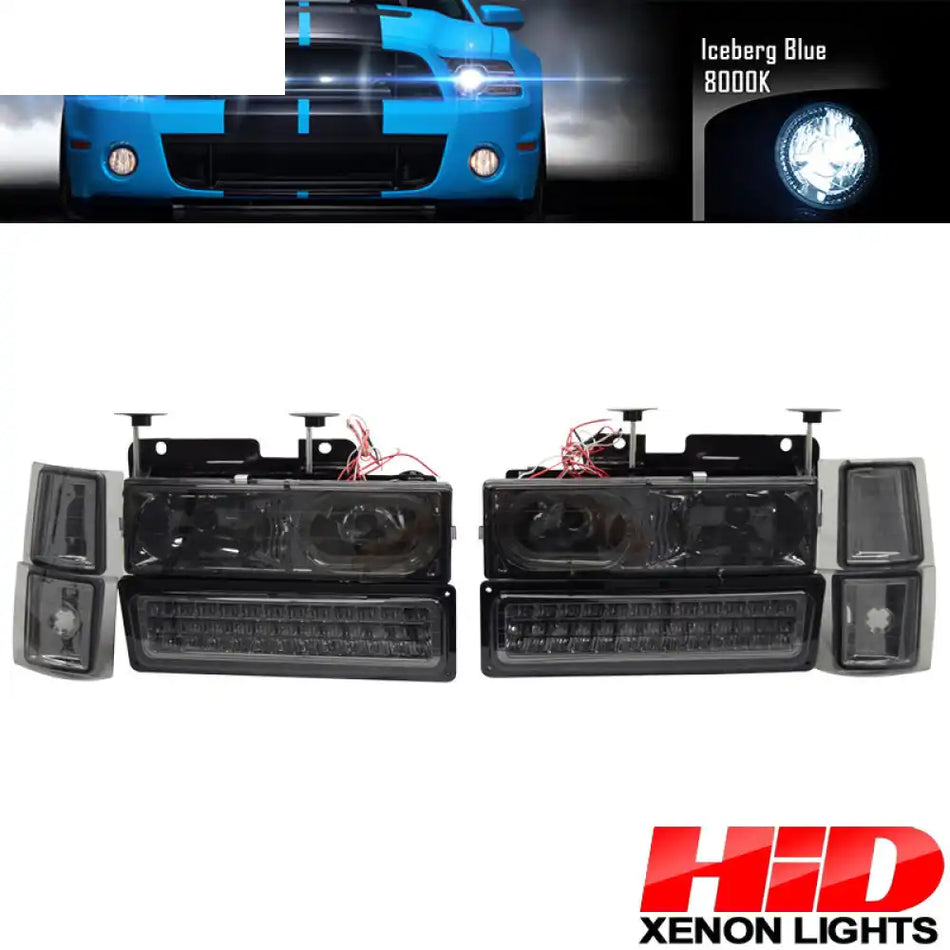 Fits 92-99 Chevy C10 Yukon Headlight Corner LED Bumper Lamp Smoked 8Pc