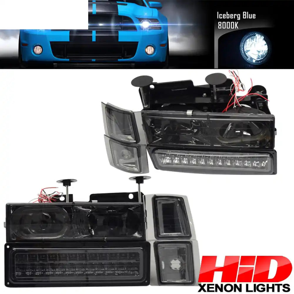 Fits 92-99 Chevy C10 Yukon Headlight Corner LED Bumper Lamp Smoked 8Pc