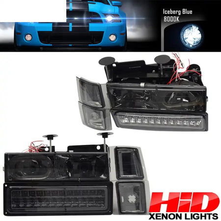 Fits 92-99 Chevy C10 Yukon Headlight Corner LED Bumper Lamp Smoked 8Pc