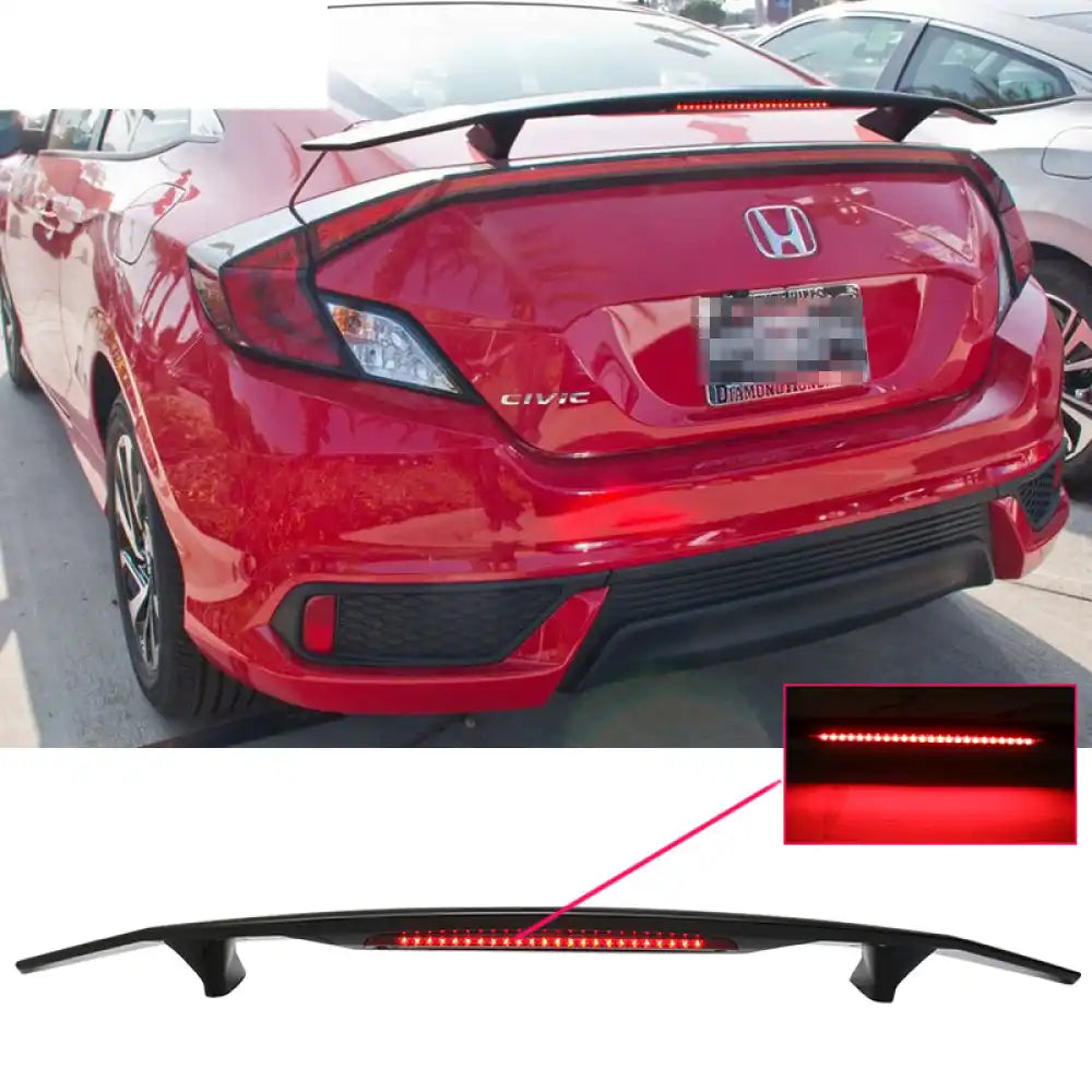 Universal 2 Post Gloss Rear Trunk Spoiler Wing w/ 3RD Brake Light ABS