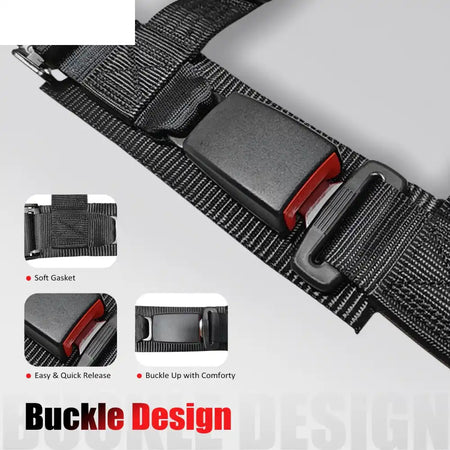 Universal 2ââ Wide 4 Point Buckle Racing Seat Belt Harness Nylon Black