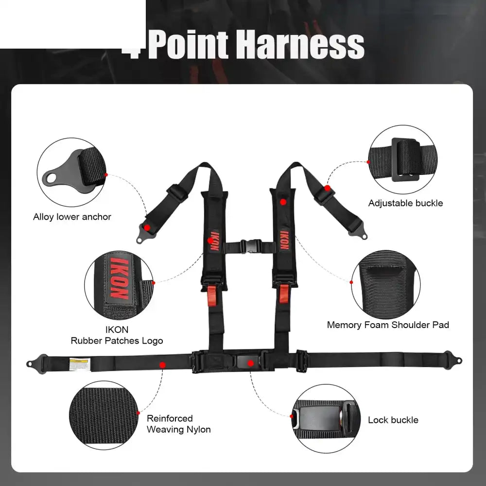 Universal 2ââ Wide 4 Point Buckle Racing Seat Belt Harness Nylon Black