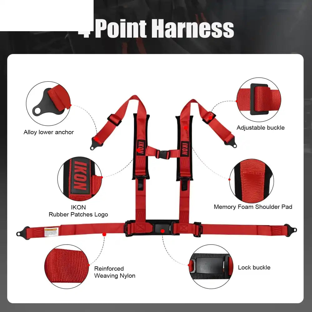 Universal 2ââ Wide 4 Point Buckle Racing Seat Belt Harness Nylon Red