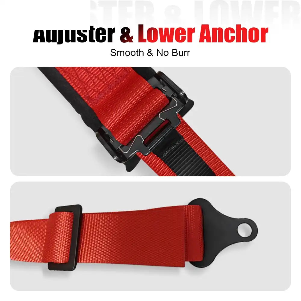 Universal 2ââ Wide 4 Point Buckle Racing Seat Belt Harness Nylon Red