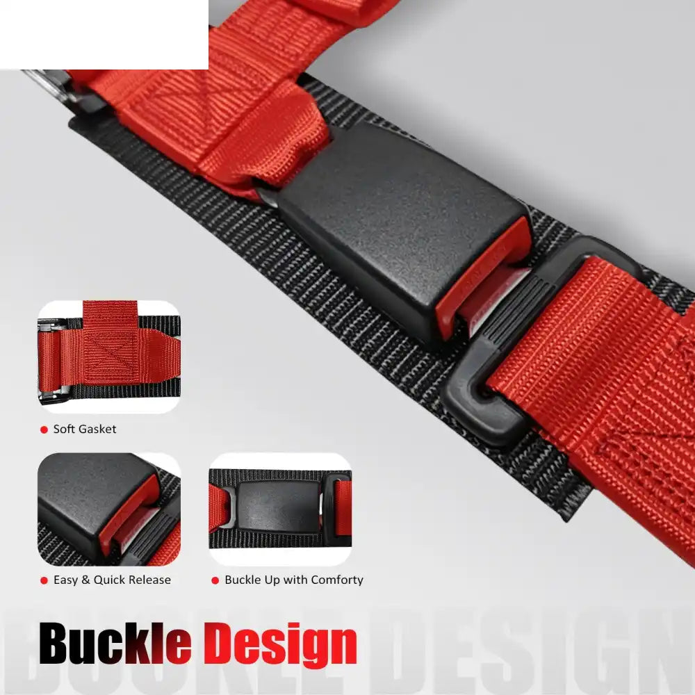 Universal 2ââ Wide 4 Point Buckle Racing Seat Belt Harness Nylon Red