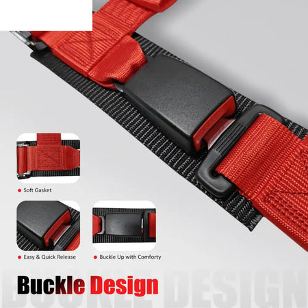 Universal 2ââ Wide 4 Point Buckle Racing Seat Belt Harness Nylon Red