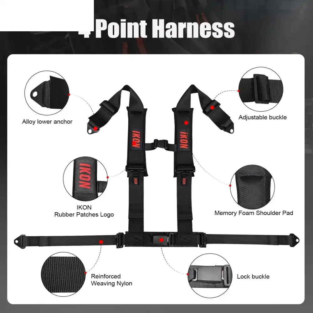 Universal 3ââ Wide 4 Point Buckle Racing Seat Belt Harness Nylon Black