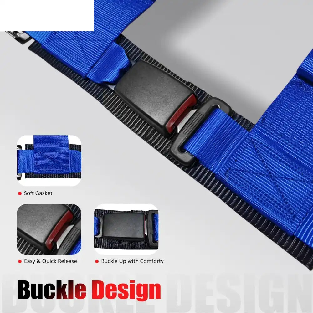 Universal 3ââ Wide 4 Point Buckle Racing Seat Belt Harness Nylon Blue