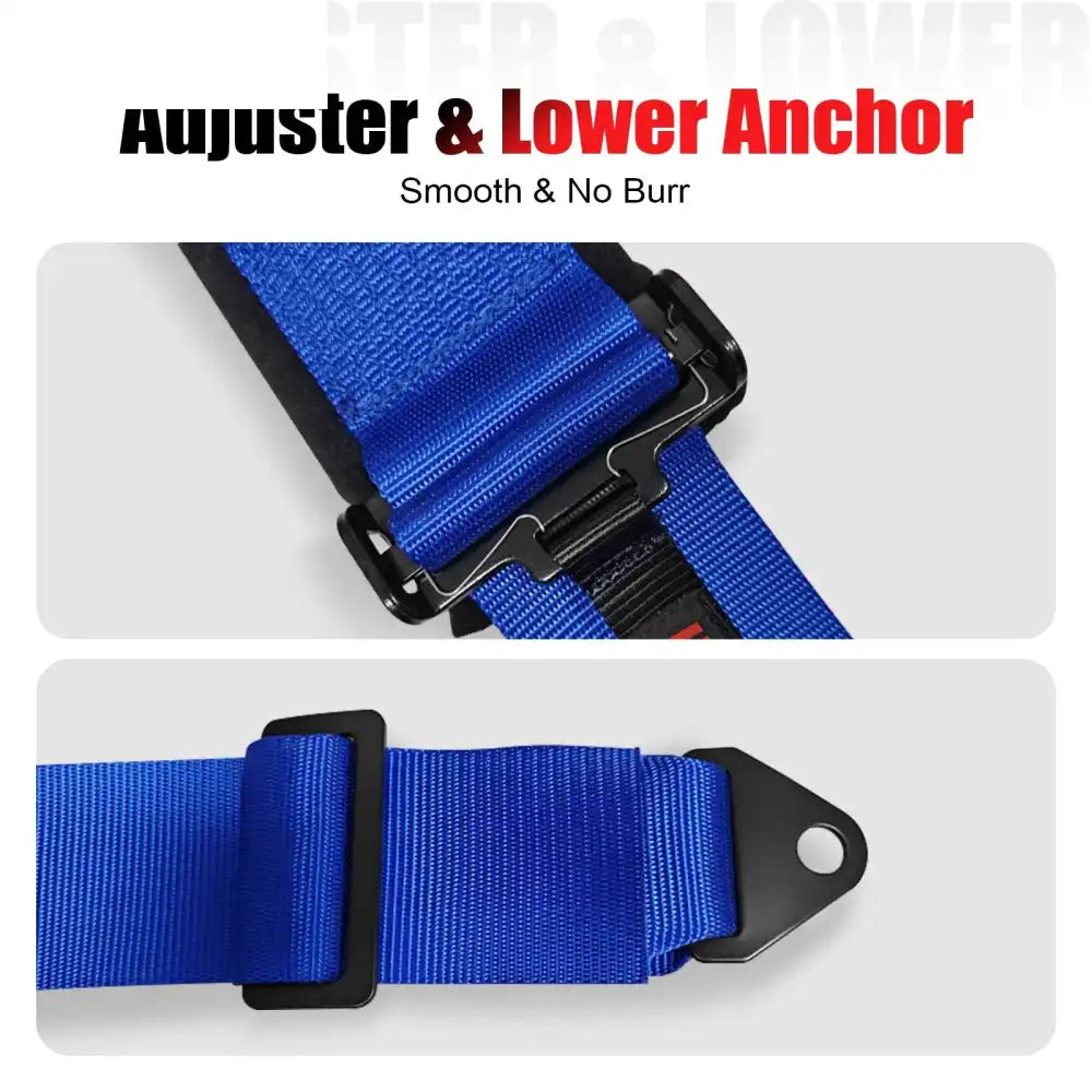 Universal 3ââ Wide 4 Point Buckle Racing Seat Belt Harness Nylon Blue