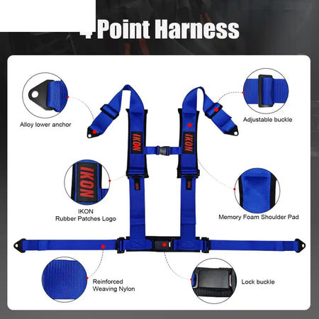 Universal 3ââ Wide 4 Point Buckle Racing Seat Belt Harness Nylon Blue