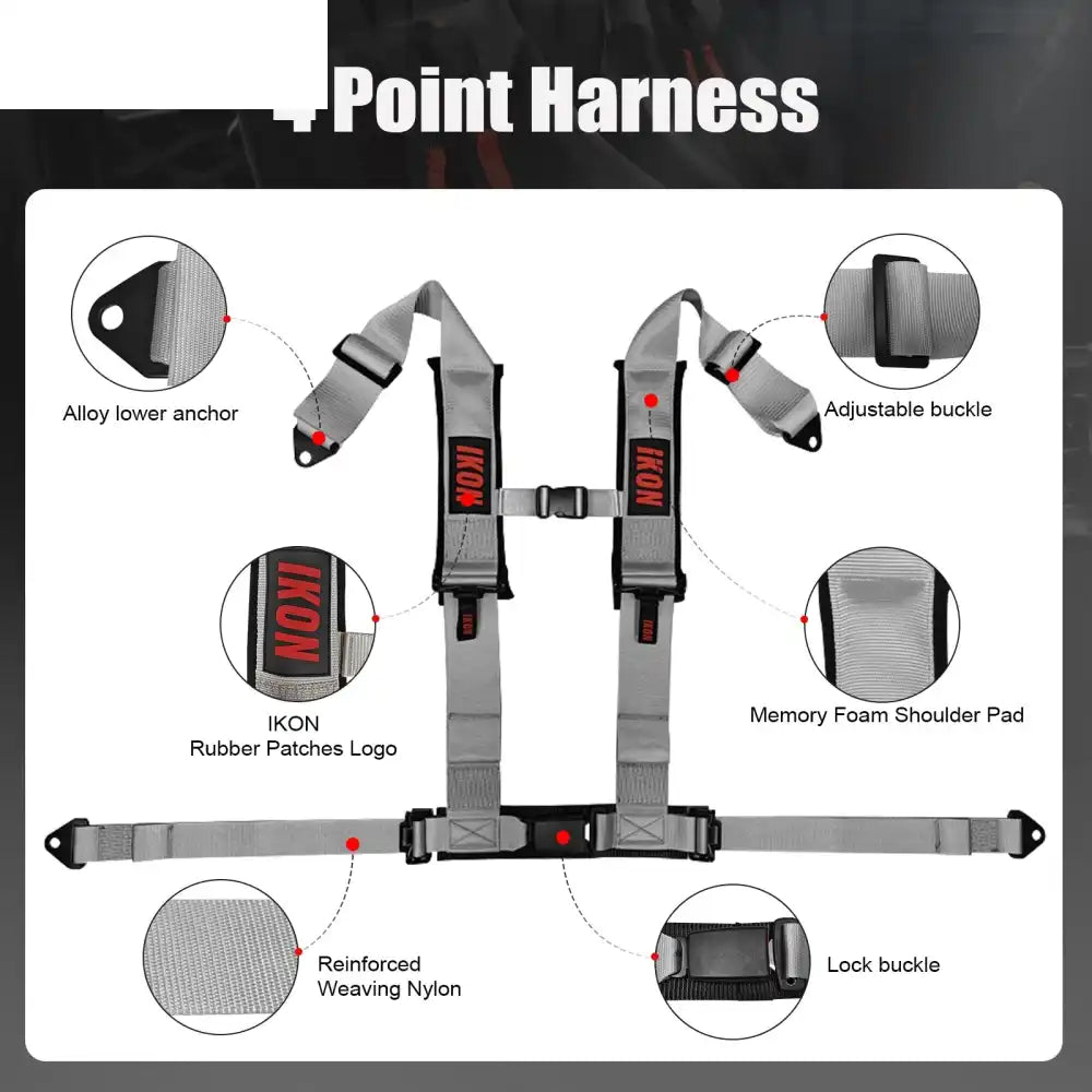 Universal 3ââ Wide 4 Point Buckle Racing Seat Belt Harness Nylon Grey