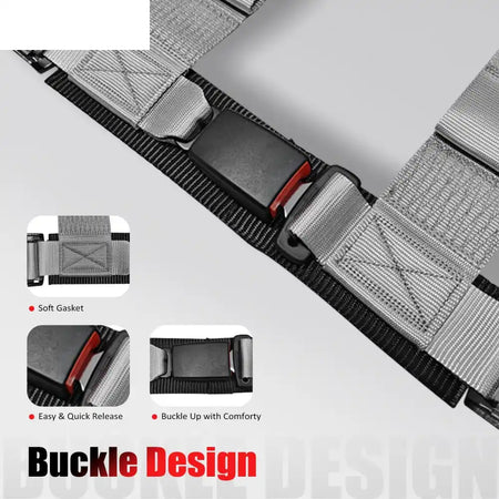 Universal 3ââ Wide 4 Point Buckle Racing Seat Belt Harness Nylon Grey