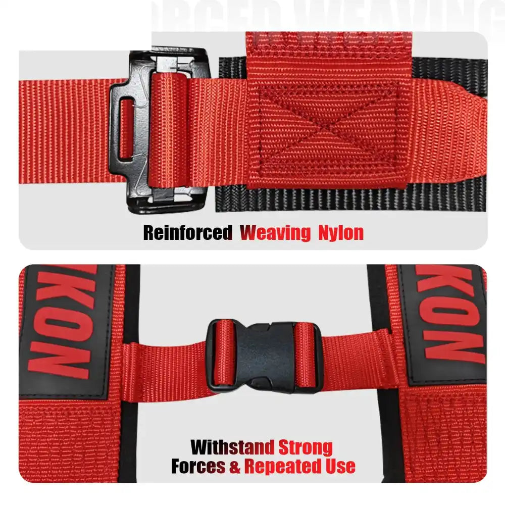 Universal 3ââ Wide 4 Point Buckle Racing Seat Belt Harness Nylon Red
