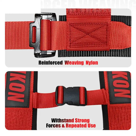 Universal 3ââ Wide 4 Point Buckle Racing Seat Belt Harness Nylon Red