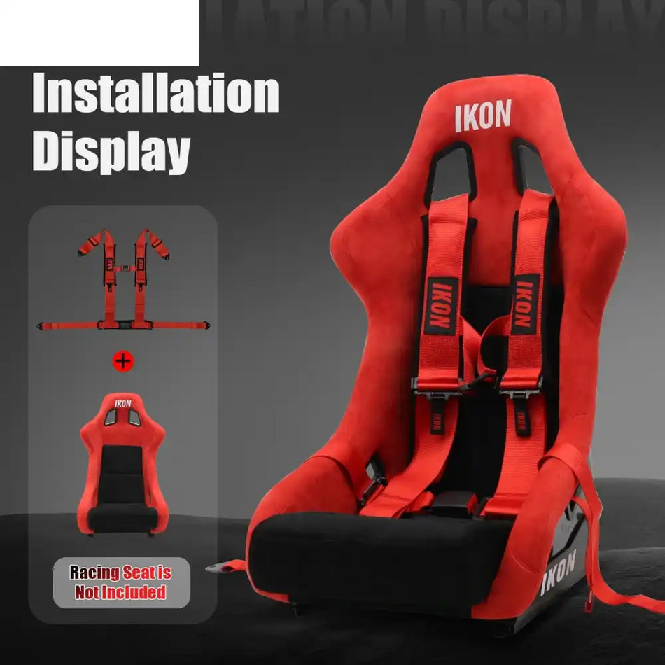 Universal 3ââ Wide 4 Point Buckle Racing Seat Belt Harness Nylon Red