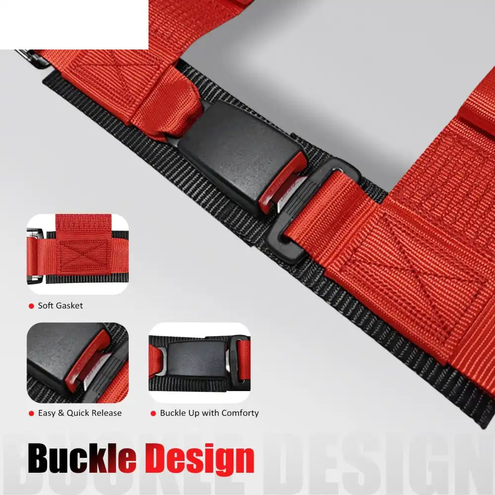 Universal 3ââ Wide 4 Point Buckle Racing Seat Belt Harness Nylon Red