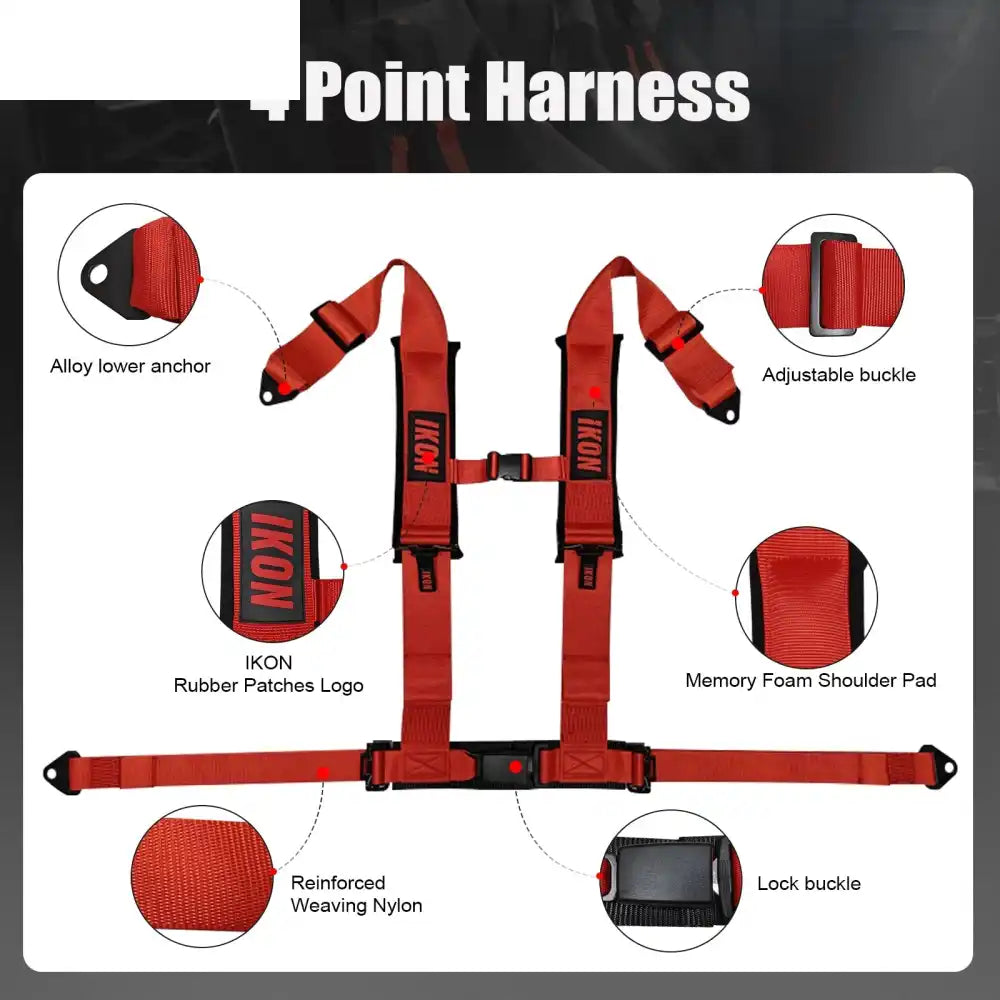 Universal 3ââ Wide 4 Point Buckle Racing Seat Belt Harness Nylon Red