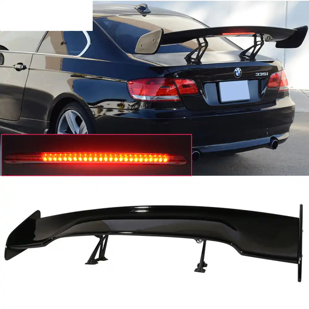 Universal 57In GT Style Gloss Black Trunk Spoiler LED Brake Light ABS