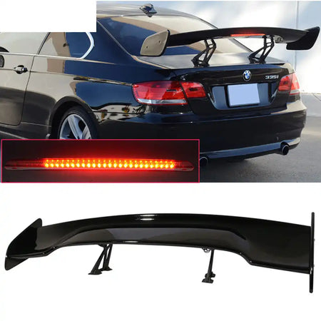 Universal 57In GT Style Gloss Black Trunk Spoiler LED Brake Light ABS
