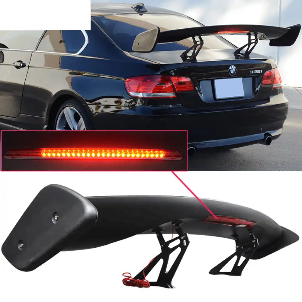 Universal 57in GT Trunk Spoiler & LED Brake Light Black ABS