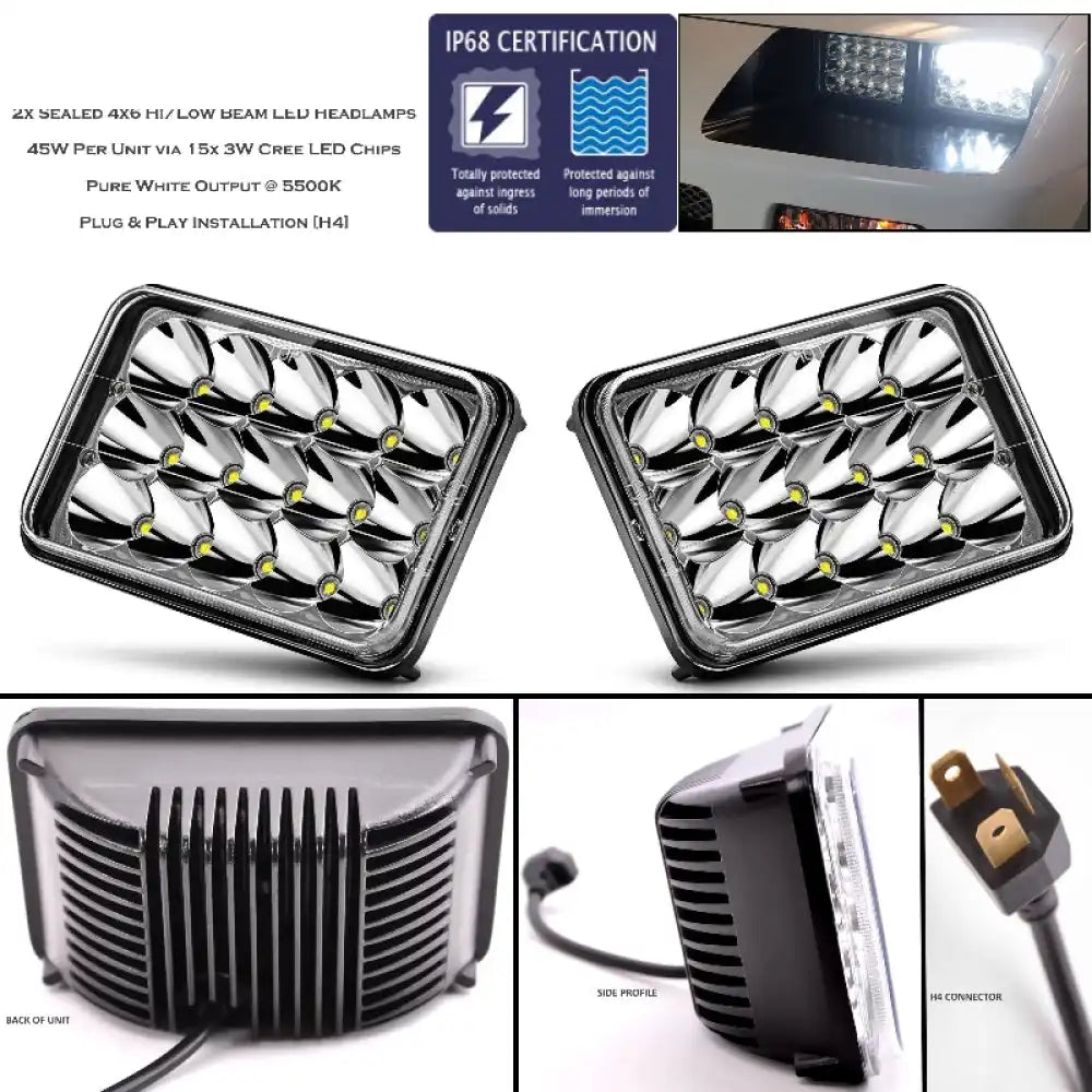Universal 6x4 Pair H4 High Low Beam 1500 Lumens 45W Headlight Lamp
