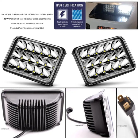 Universal 6x4 Pair H4 High Low Beam 1500 Lumens 45W Headlight Lamp