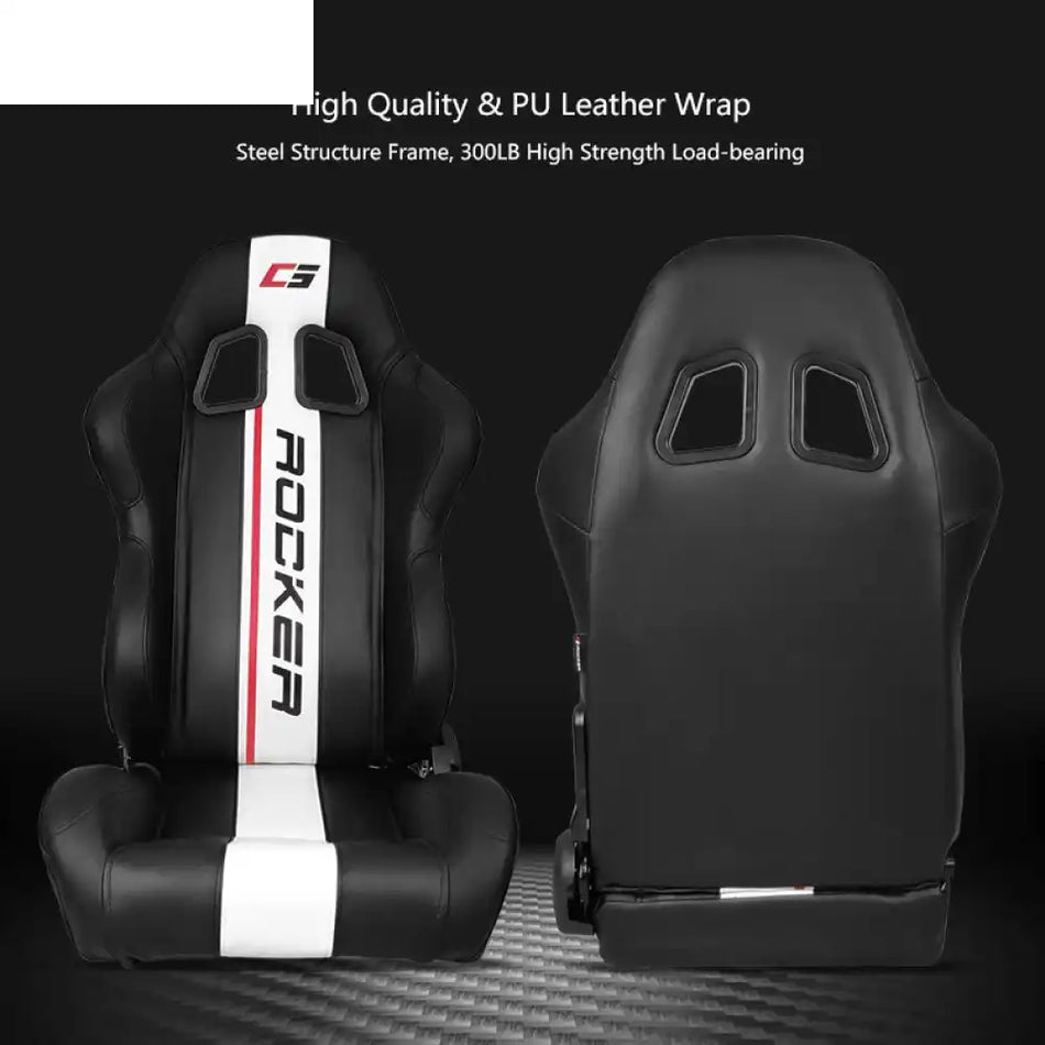 Universal Black White Stripe Racing Seat with Dual Sliders PU Leather Black + White Stripe G Logo / PU Leather