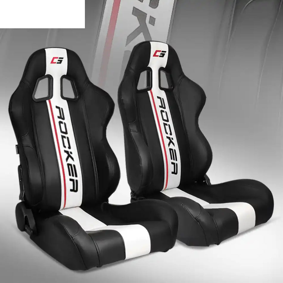 Universal Black White Stripe Racing Seat with Dual Sliders PU Leather Black + White Stripe G Logo / PU Leather