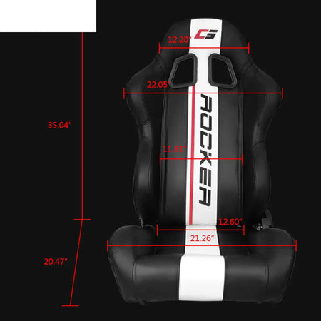 Universal Black White Stripe Racing Seat with Dual Sliders PU Leather Black + White Stripe G Logo / PU Leather