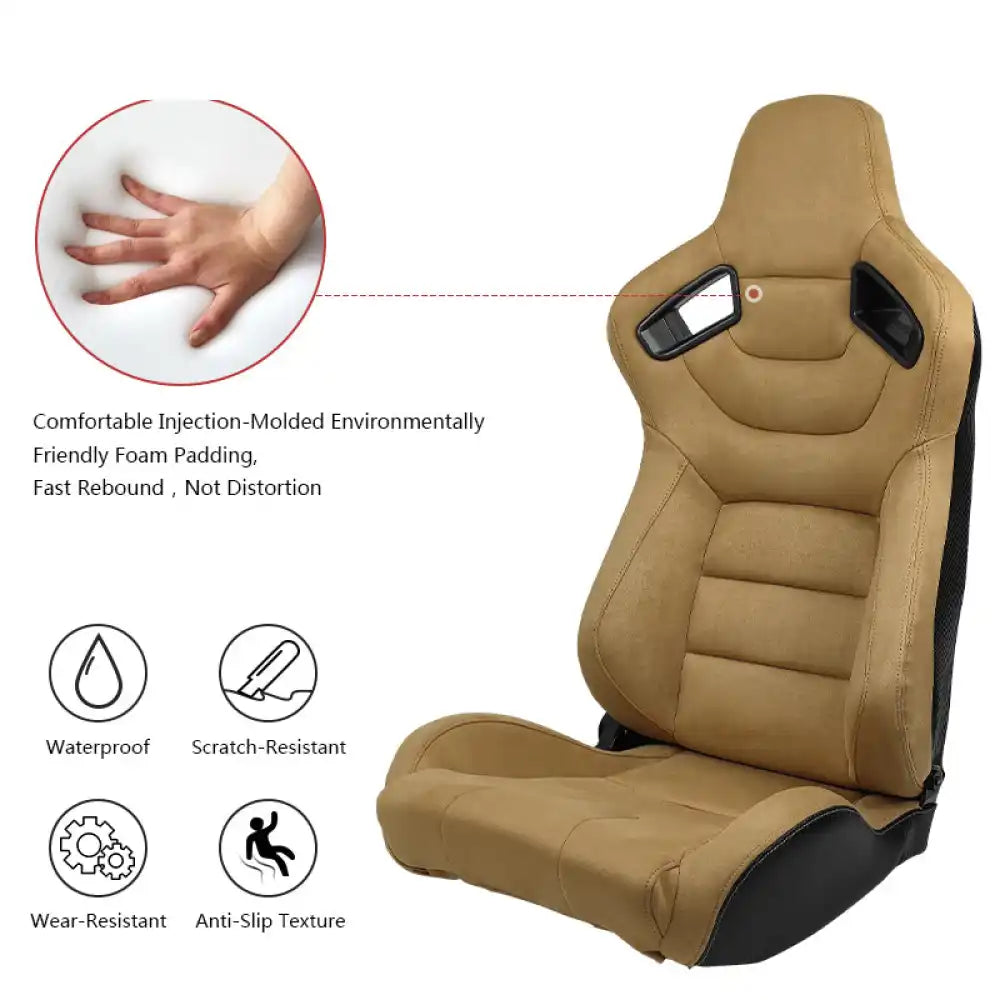 Universal Brown Right Racing Seat Dual Slider Suede Carbon Leather Passenger Side: Brown