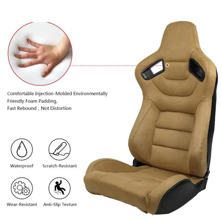 Universal Brown Right Racing Seat Dual Slider Suede Carbon Leather Passenger Side: Brown