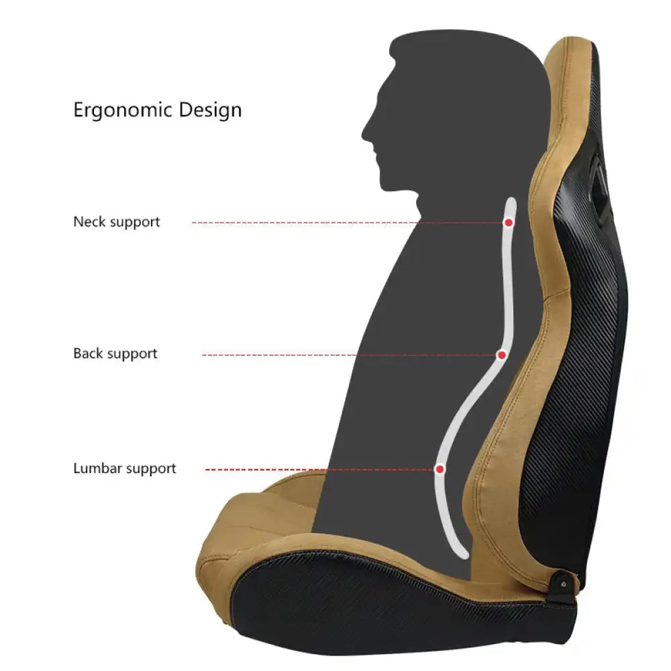 Universal Brown Right Racing Seat Dual Slider Suede Carbon Leather Passenger Side: Brown