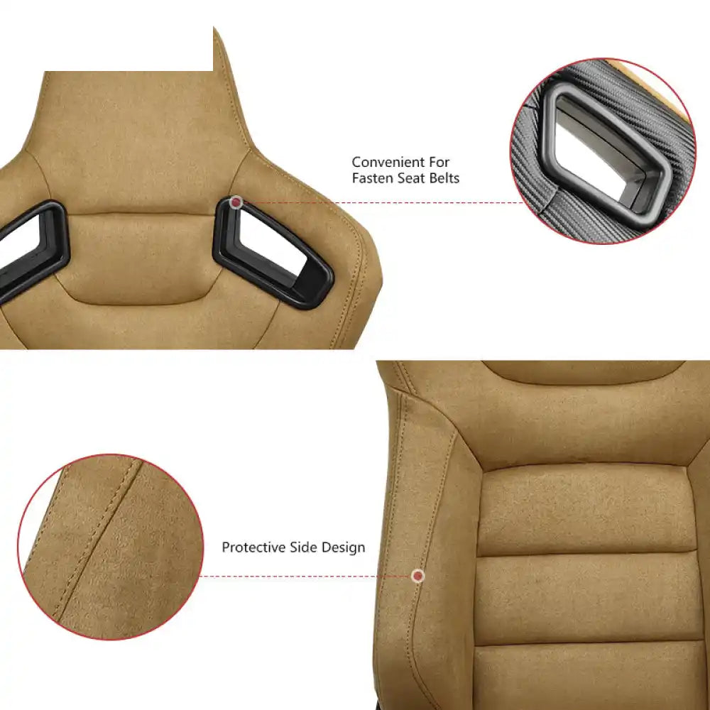 Universal Brown Right Racing Seat Dual Slider Suede Carbon Leather Passenger Side: Brown