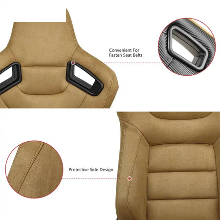 Universal Brown Right Racing Seat Dual Slider Suede Carbon Leather Passenger Side: Brown