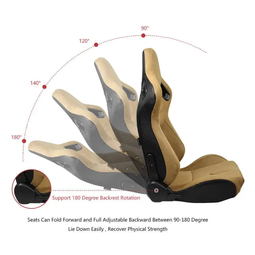 Universal Brown Right Racing Seat Dual Slider Suede Carbon Leather Passenger Side: Brown