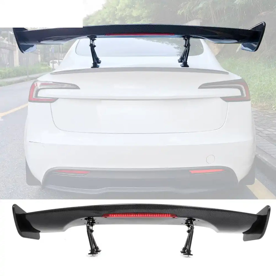 Universal JDM GT Style Carbon Fiber Print Trunk Spoiler ABS w/ Light