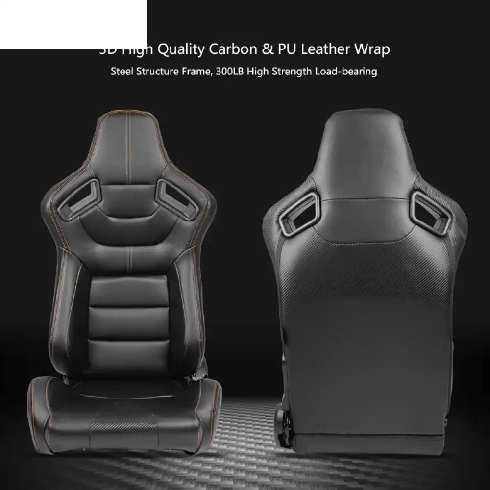 Universal Orange Stitch Left Racing Seat Dual Slider PU Carbon Leather Driver Side: Black + Orange Stitch