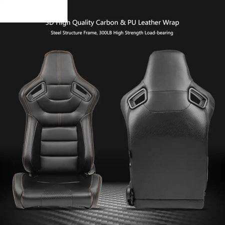 Universal Orange Stitch Left Racing Seat Dual Slider PU Carbon Leather Driver Side: Black + Orange Stitch