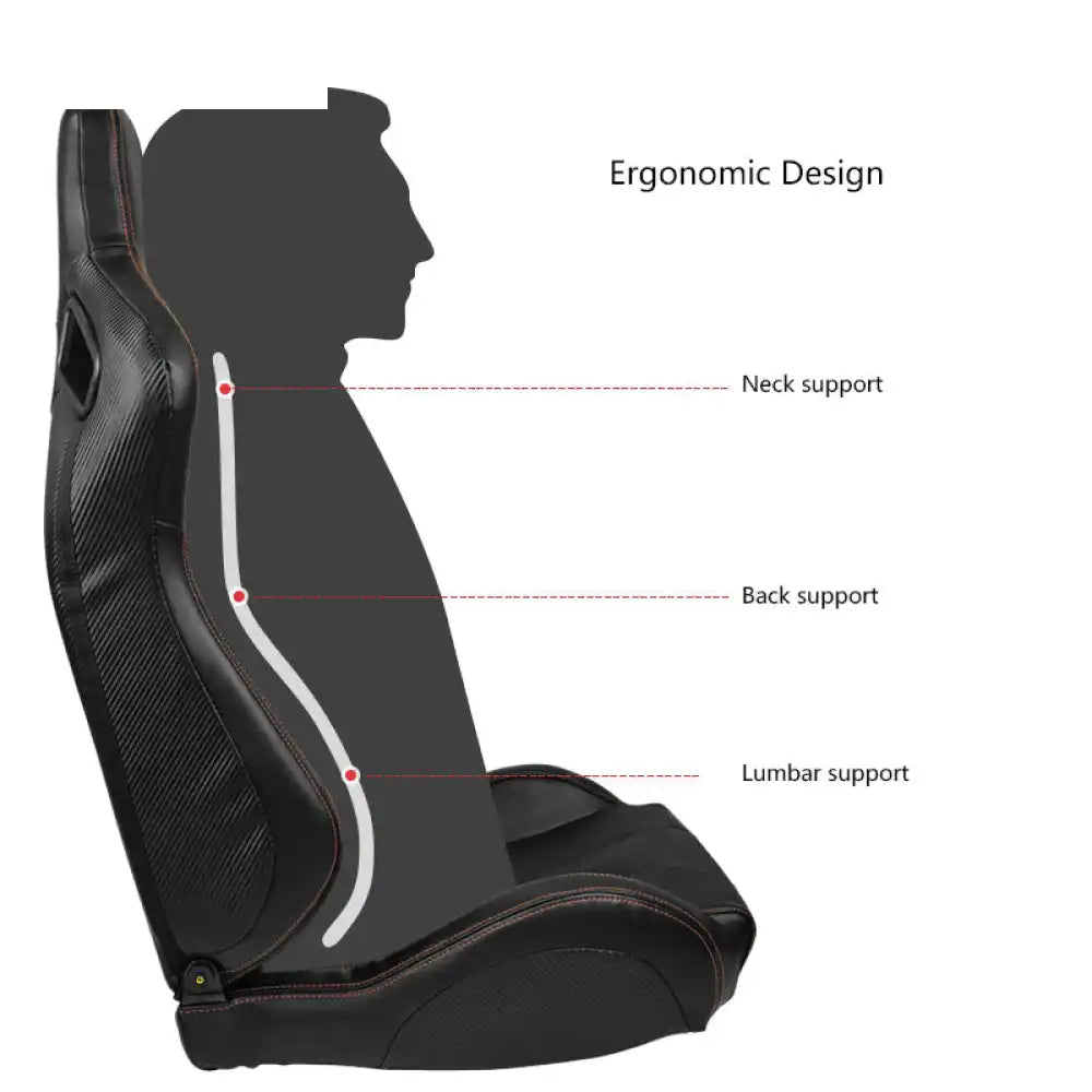 Universal Orange Stitch Left Racing Seat Dual Slider PU Carbon Leather Driver Side: Black + Orange Stitch