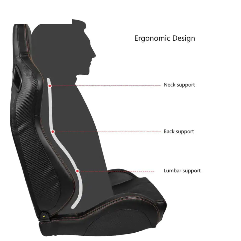 Universal Orange Stitch Left Racing Seat Dual Slider PU Carbon Leather Driver Side: Black + Orange Stitch