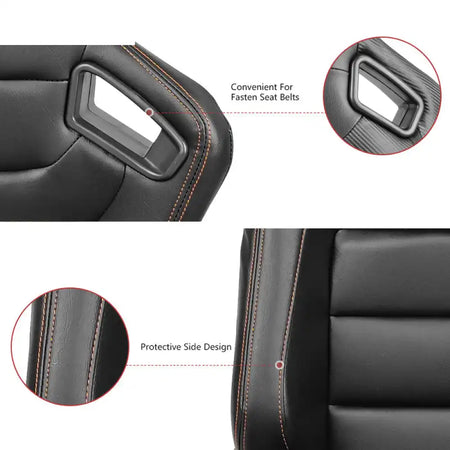 Universal Orange Stitch Left Racing Seat Dual Slider PU Carbon Leather Driver Side: Black + Orange Stitch