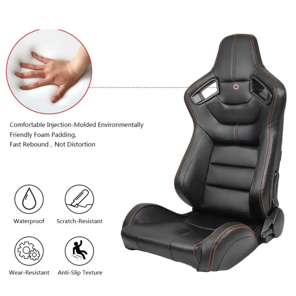 Universal Orange Stitch Left Racing Seat Dual Slider PU Carbon Leather Driver Side: Black + Orange Stitch