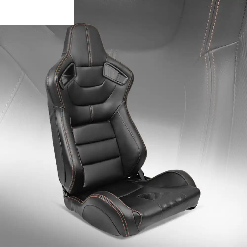 Universal Orange Stitch Left Racing Seat Dual Slider PU Carbon Leather Driver Side: Black + Orange Stitch
