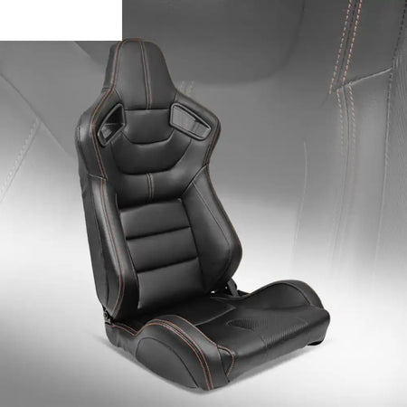 Universal Orange Stitch Left Racing Seat Dual Slider PU Carbon Leather Driver Side: Black + Orange Stitch