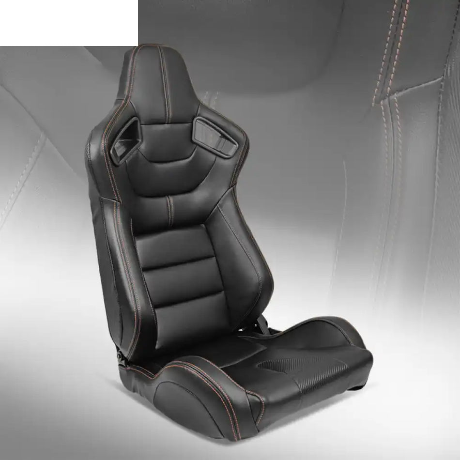 Universal Orange Stitch Left Racing Seat Dual Slider PU Carbon Leather Driver Side: Black + Orange Stitch