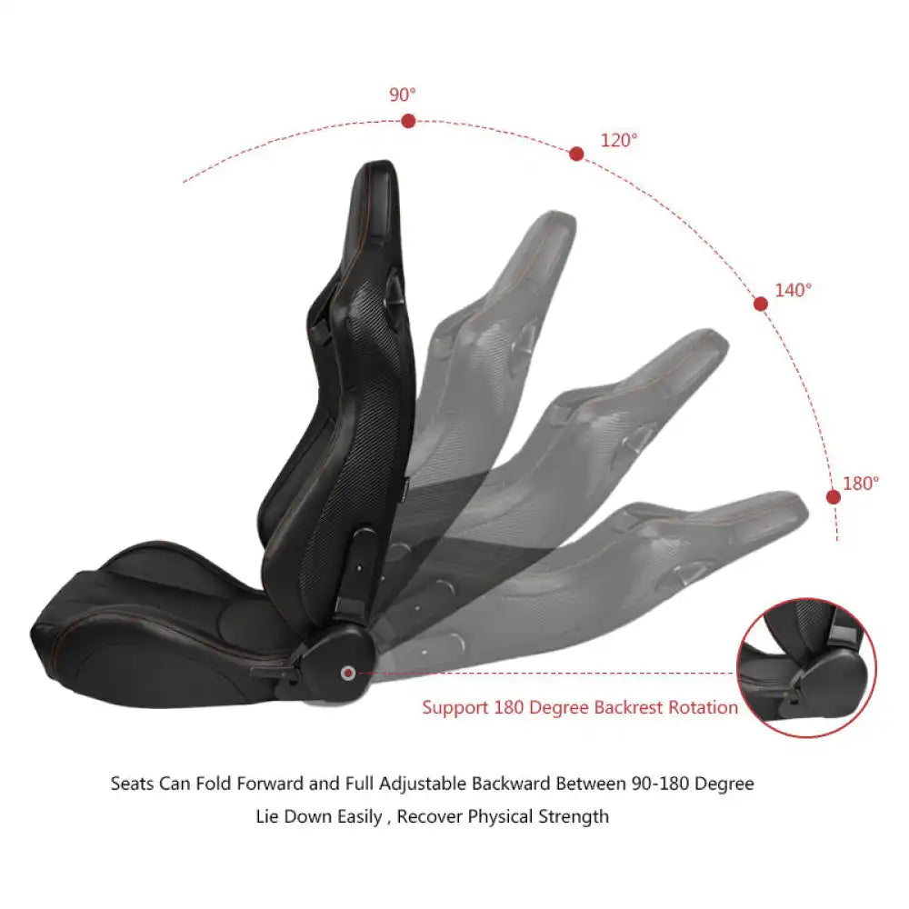 Universal Orange Stitch Left Racing Seat Dual Slider PU Carbon Leather Driver Side: Black + Orange Stitch