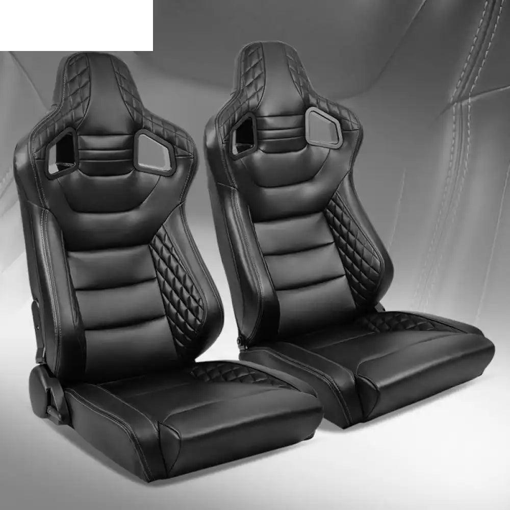 Universal Pair Reclinable Racing Seat with Dual Slider A Pair-Upgrade Black Microfiber PU Leather + Flat Style