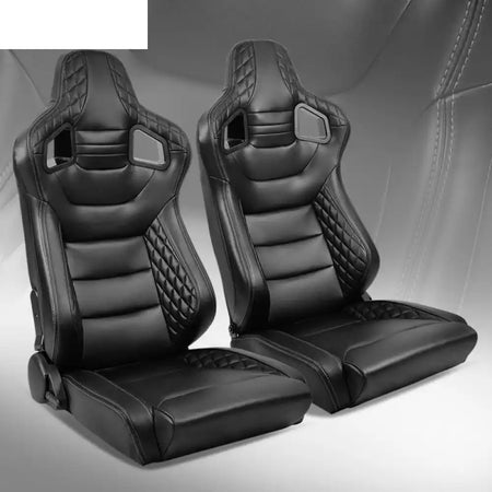 Universal Pair Reclinable Racing Seat with Dual Slider A Pair-Upgrade Black Microfiber PU Leather + Flat Style