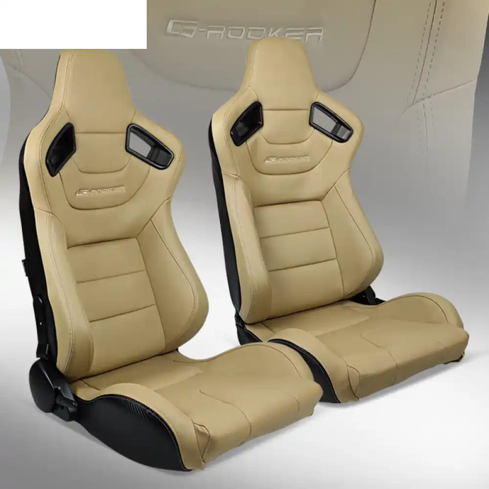 Universal Pair Reclinable Racing Seat with Dual Slider Beige / Front:PU + Carbon Leather,Back:Carbon Leather
