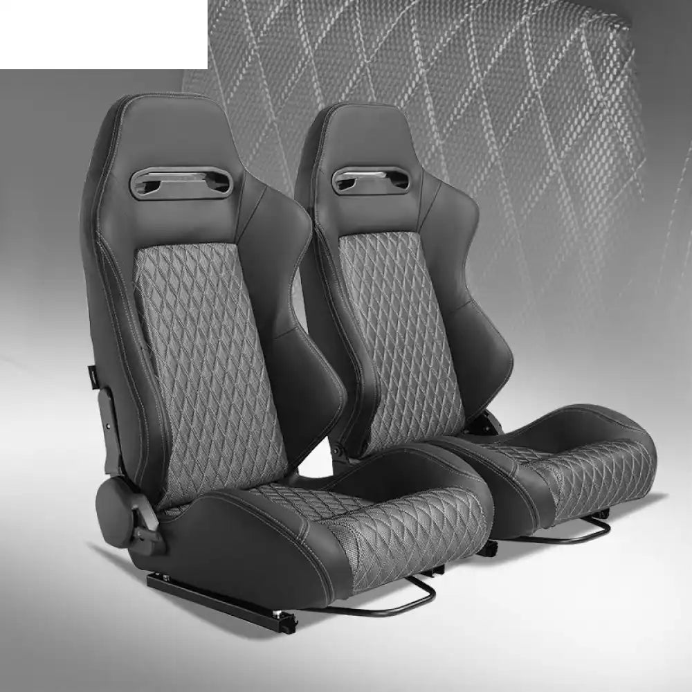 Universal Pair Reclinable Racing Seat with Dual Slider Black with Shinny Mesh / Shinny Mesh Fabric + PU